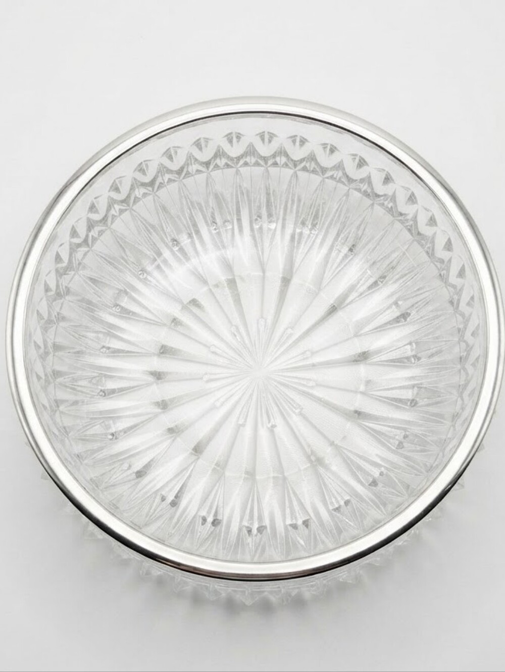Mid Century English Made Cut Crystal & Silver-Plated Rim Serving Bowl 7.25"